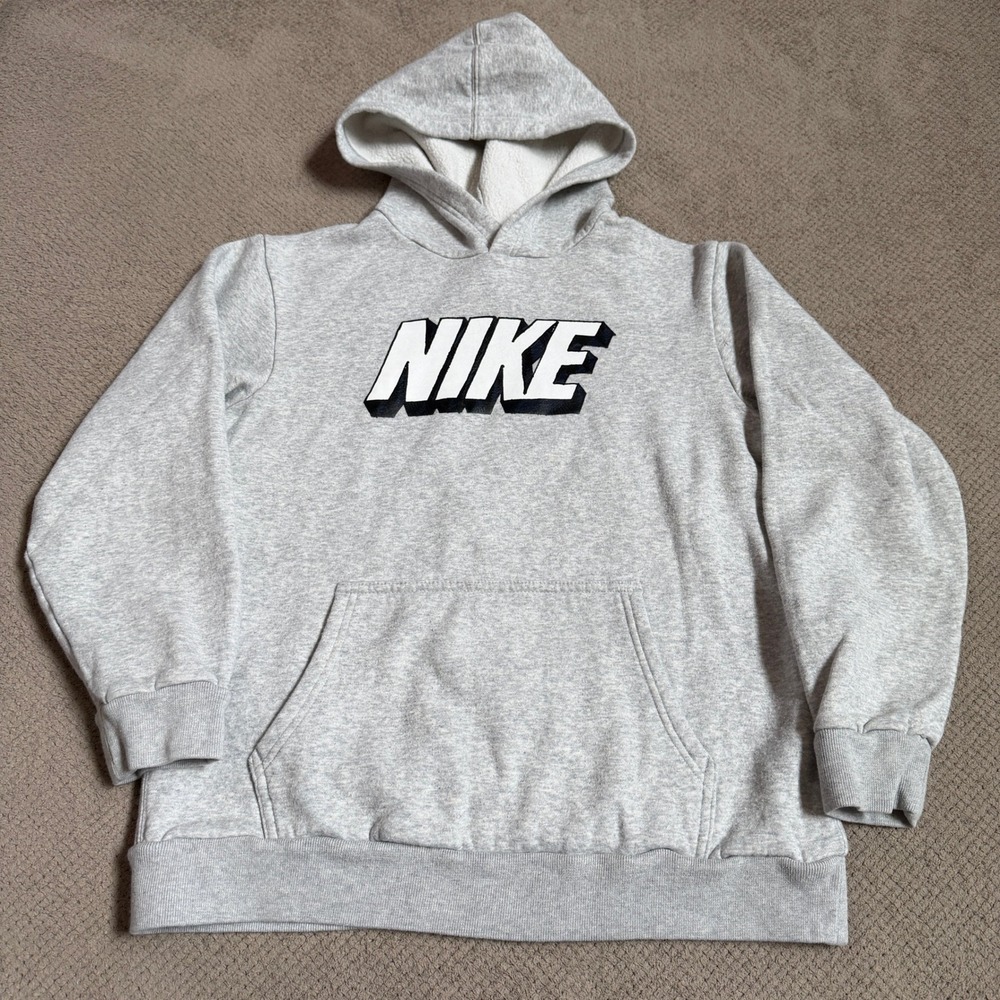 Vintage 2000s Nike Grey Block Logo‎ Pullover Hoodie Kids Large 14/16